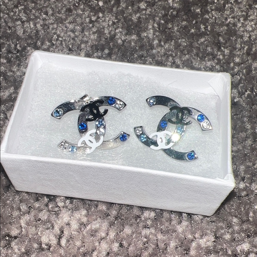 Silver and Blue Crystal Earrings